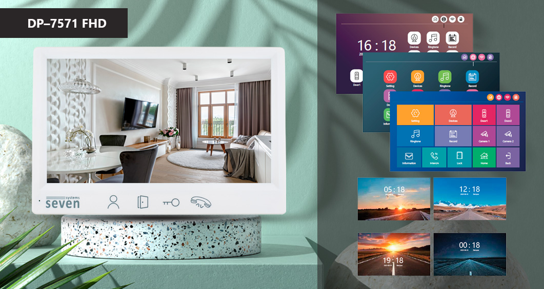 Відеодомофон 7 дюймів SEVEN DP–7571 FHD white купити домофон для приватного будинку, відеодомофон для квартири, домофон без трубки, квартирний домофон з відеоспостереженням
